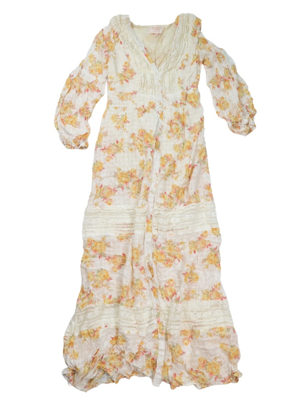Audrey Paige Floral Lace Cottagecore Maxi Dress S
